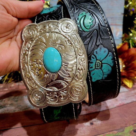 WOMEN\'S WESTERN GENUINE LEATHER BELT, COWGIRL HANDCRAFTED WITH BUCKLE SIZE MEDIU main image 16